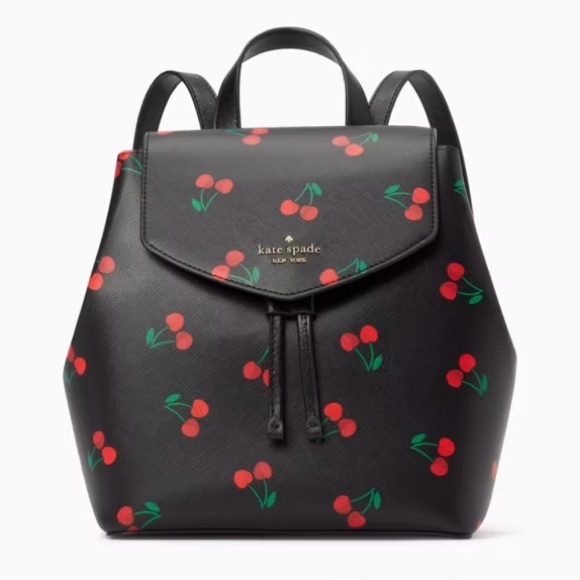kate spade Handbags - Kate Spade Black Cherry Pattern Lizzie Medium Flap Backpack